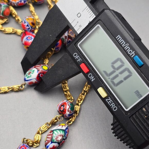 VTG Venetian Murano Millefiori Glass Beaded Station Necklace 31" Gold Plated - Picture 8 of 11